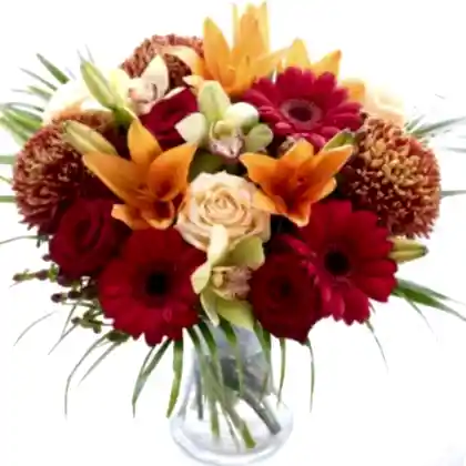 Beautiful Orange lily and red roses Bouquet in vase Next Day Delivery