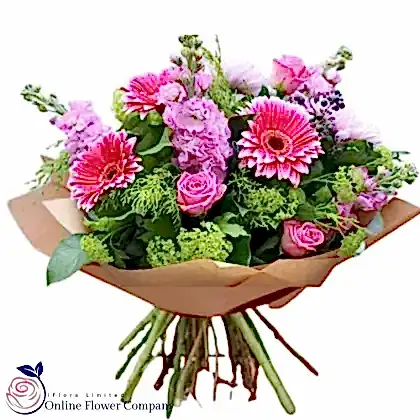 Pink Gerbera Hand-Tied Bouquet