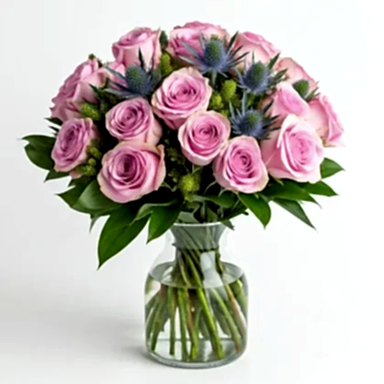 Pink Rose and Mix Thistle Bouquet