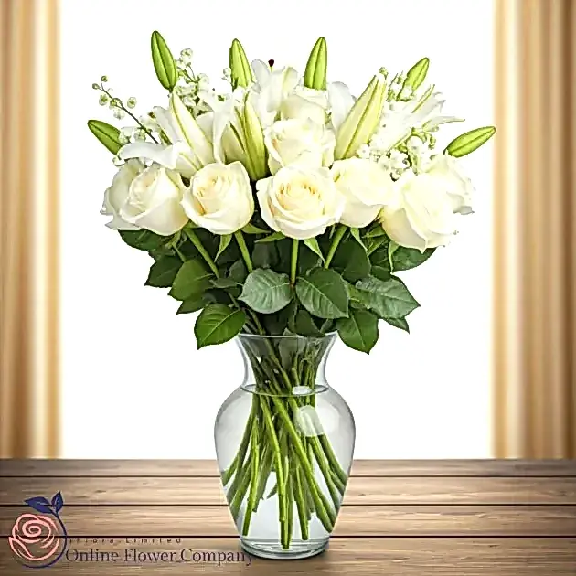 White Lily and  Rose Bouquet - Image 2
