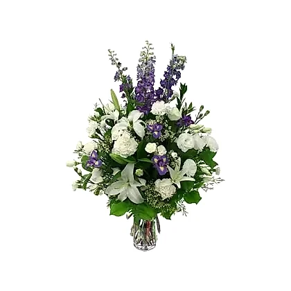 White and Purple Flower Bouquet – Elegant and Vibrant Floral Arrangement