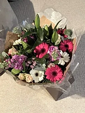 Buy with 10% discount Cerise Pink Green Hand Tied Bouquet