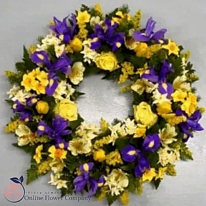 Yellow and Blue Wreath – Buy Online Flower Company in uk