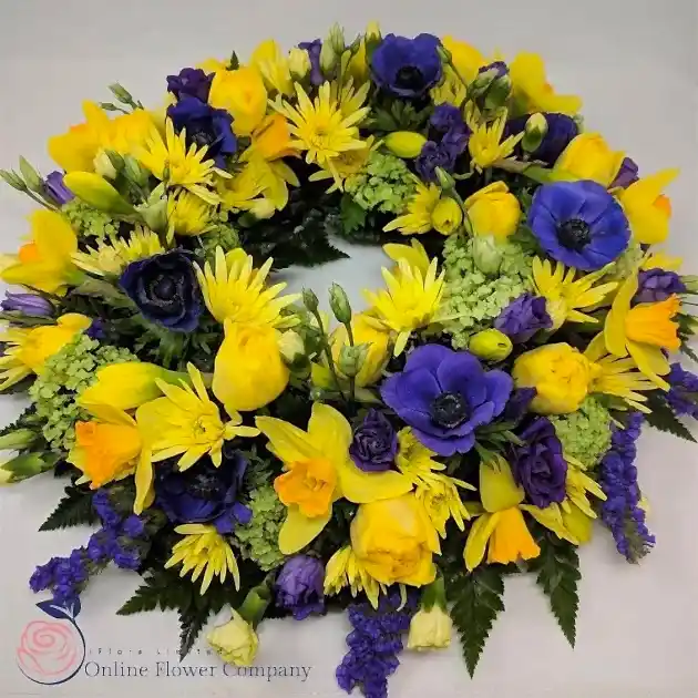 Yellow and Blue Wreath - Buy  Online Flower Company in uk - Image 2