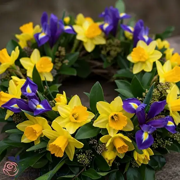 Yellow and Blue Wreath – Buy Online Flower Company in uk