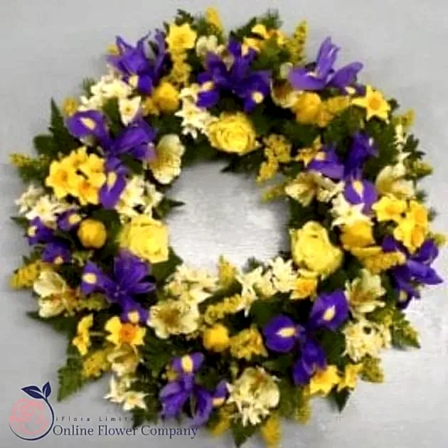 Yellow and Blue Wreath – Buy Online Flower Company in uk