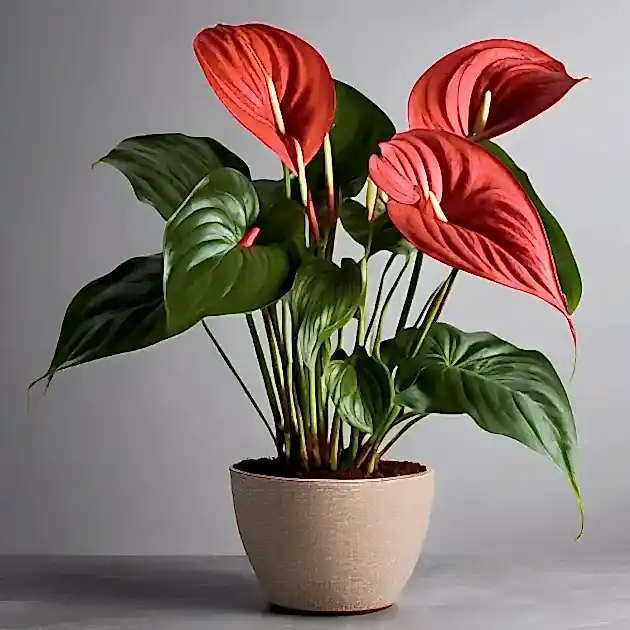 Red anthurium plant in striped pot delivery UK – Next Day Delivery